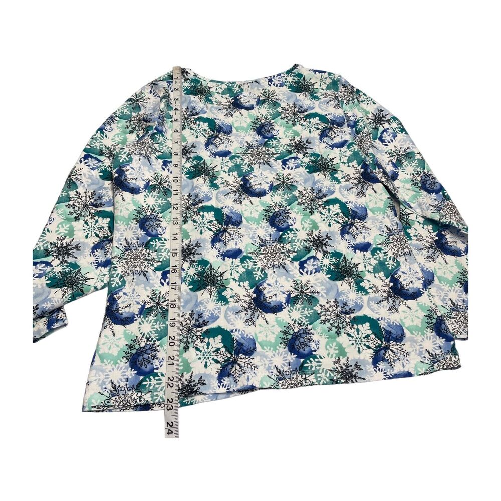 Christopher & Banks Shirt Women Medium Petite Multicolor Snowflake Print Stretch - Picture 5 of 9